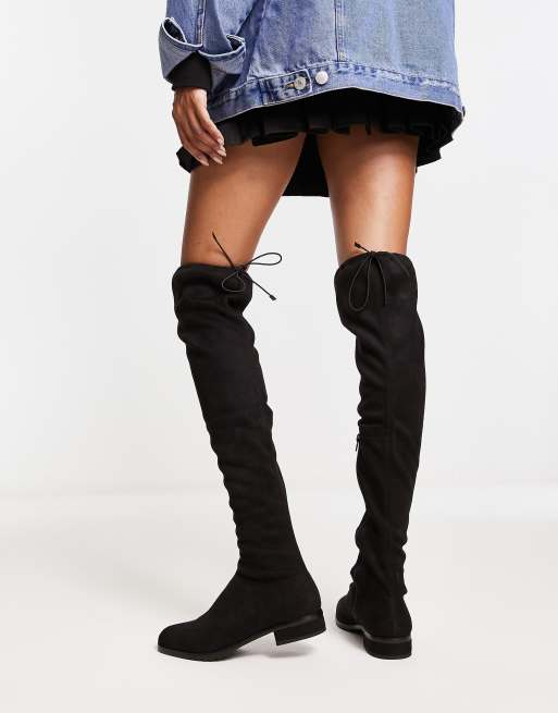 Grey flat over the knee clearance boots