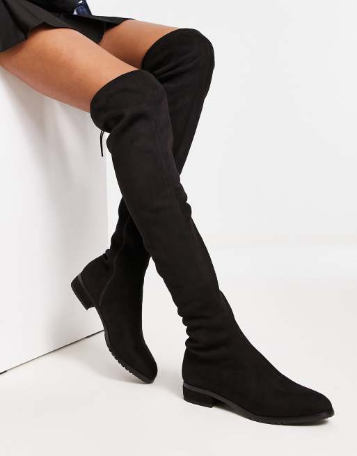 Flat black over on sale the knee boots