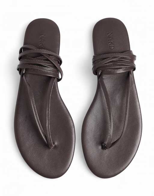 NA-KD Flat sandals with straps in brown, 3 of 5
