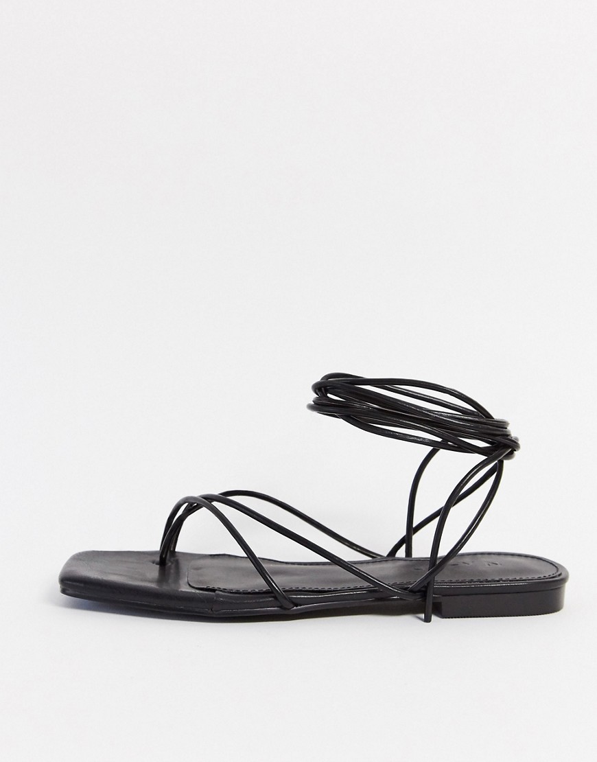 NA-KD flat strappy sandals in black