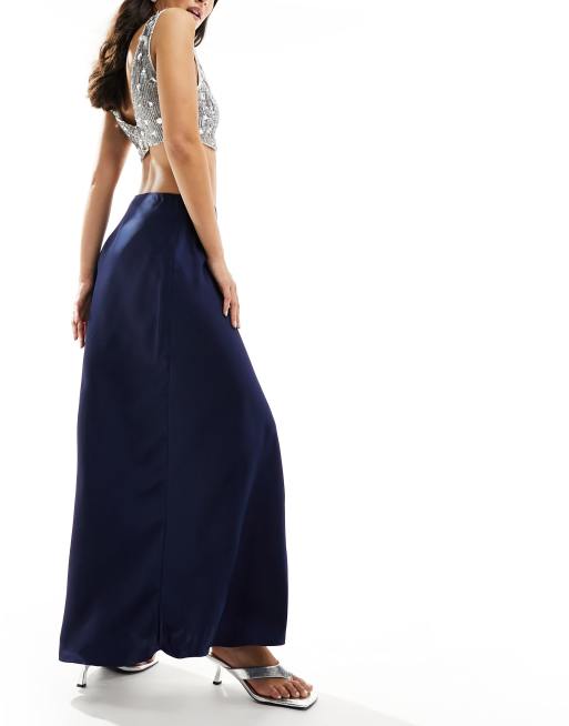 Navy satin shop maxi skirt