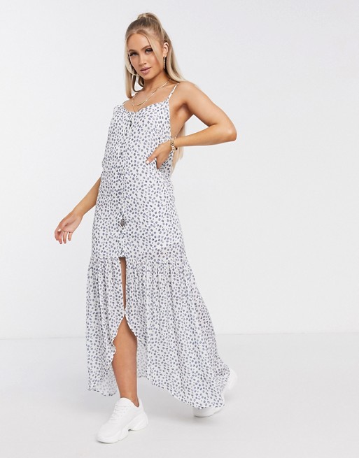Na-kd floral sheer overlay maxi dress in white