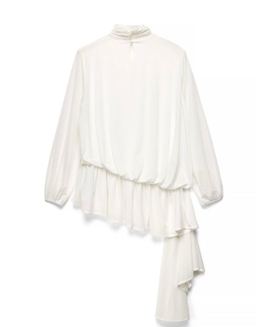 NA-KD Flowy balloon sleeve top in white, 5 of 5