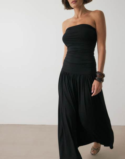 NA-KD Flowy tube maxi dress in black - view 1