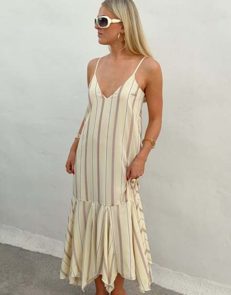 NA-KD Flowy v-neck midi dress in stripe aop - view 1