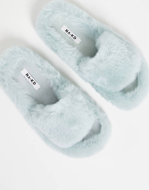 Shoes Slippers/NA-KD fluffy cross strap slipper in mint 