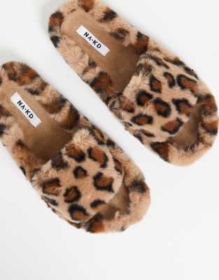 leopard fur slippers