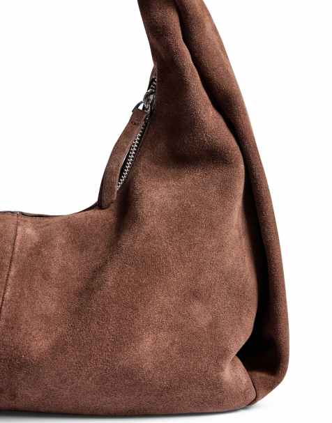 NA-KD Fold detail suede handbag in dk brown - view 1
