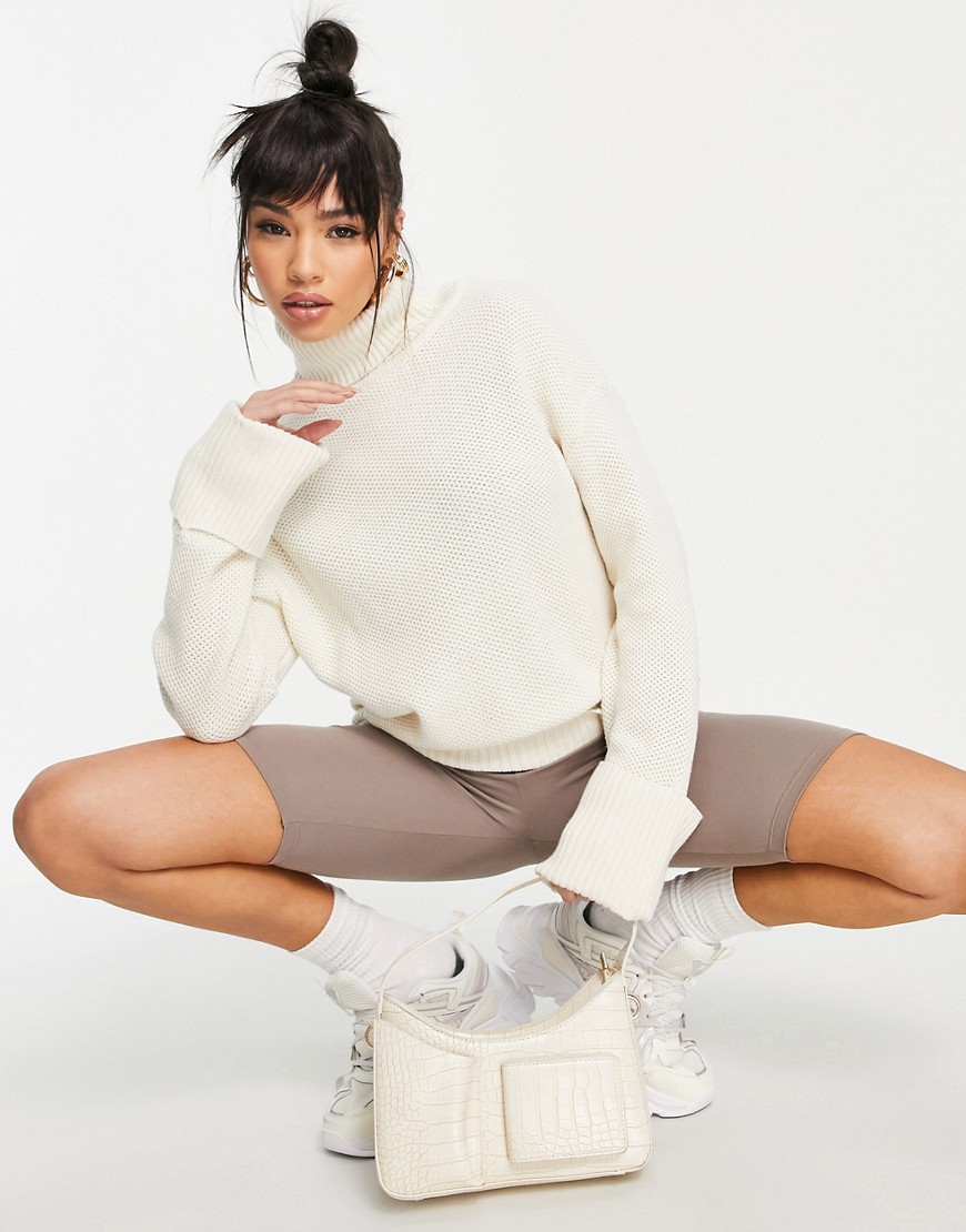NA-KD folded high neck sweater in off-white