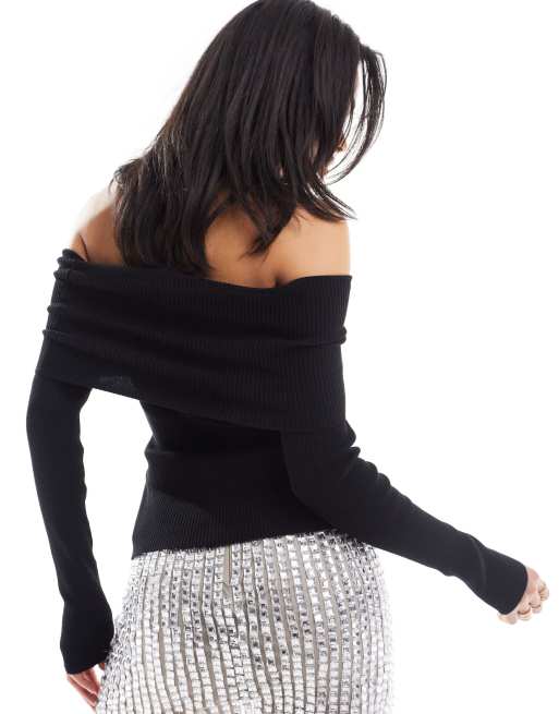 Off the shoulder black best sale sweater top