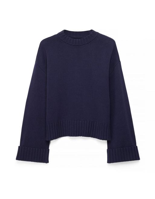 NA-KD Folded sleeve knitted sweater in dark blue, 5 of 5