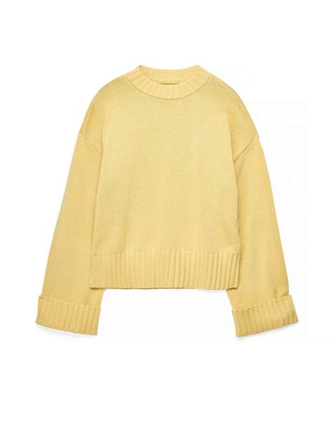 NA-KD Folded sleeve knitted sweater in dusty yellow - view 1