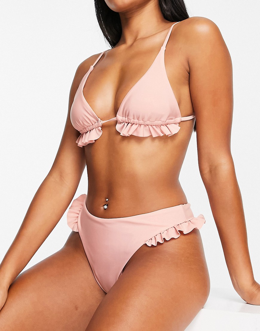 NA-KD frill detail bikini bottom in pink