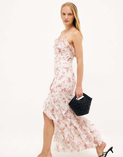 NA-KD Frill lace maxi dress in pink flower - view 1