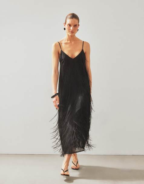 NA-KD Fringe maxi dress in black - view 1