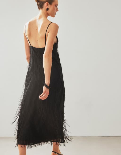 NA-KD Fringe maxi dress in black, 2 of 5