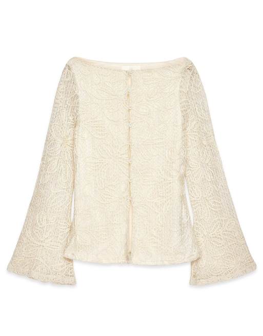 NA-KD Front button crochet top in beige, 5 of 5