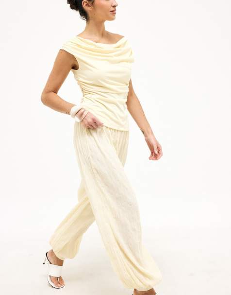 NA-KD Front draped sleeveless top in light yellow