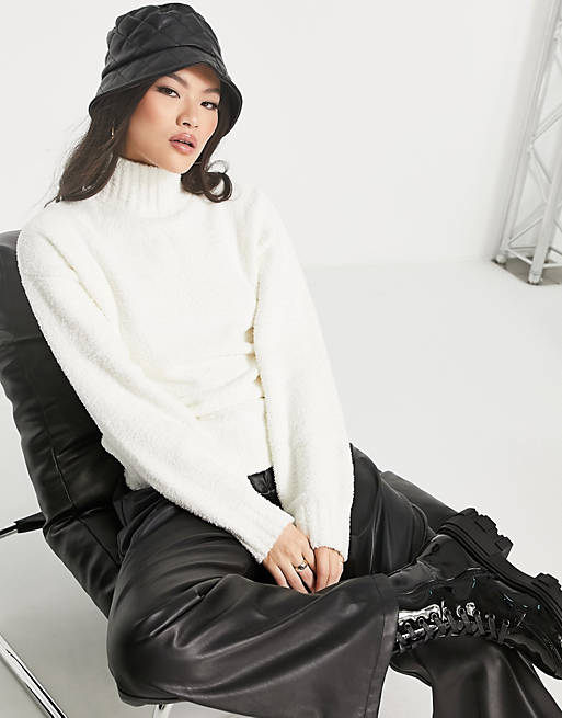  NA-KD funnel neck knitted jumper in off white 