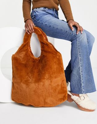 NA-KD furry tote bag in brown