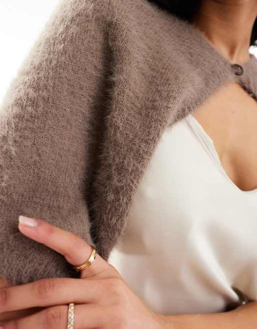 NA-KD fuzzy knit buttoned cape in beige