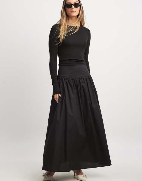 NA-KD Gathered maxi cotton skirt in black - view 1