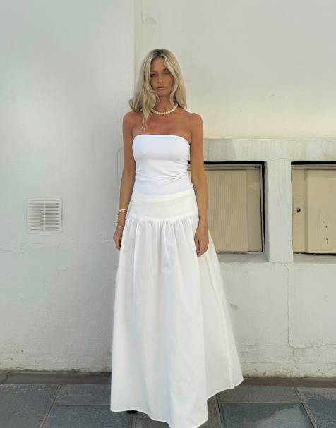 NA-KD Gathered maxi cotton skirt in white - view 1