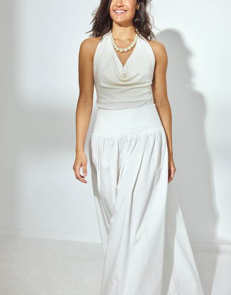 NA-KD Gathered maxi cotton skirt in white