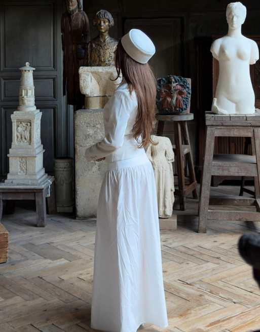 NA-KD Gathered maxi cotton skirt in white, 5 of 5