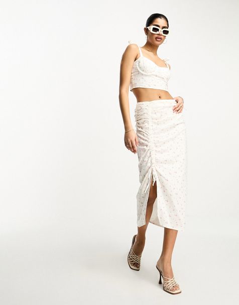 Pull&Bear textured sheer pants in white (part of a set)