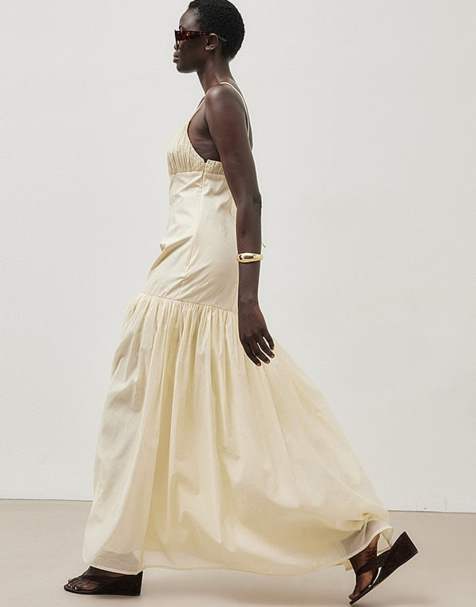 NA-KD Gathered strap dress in cream - view 1