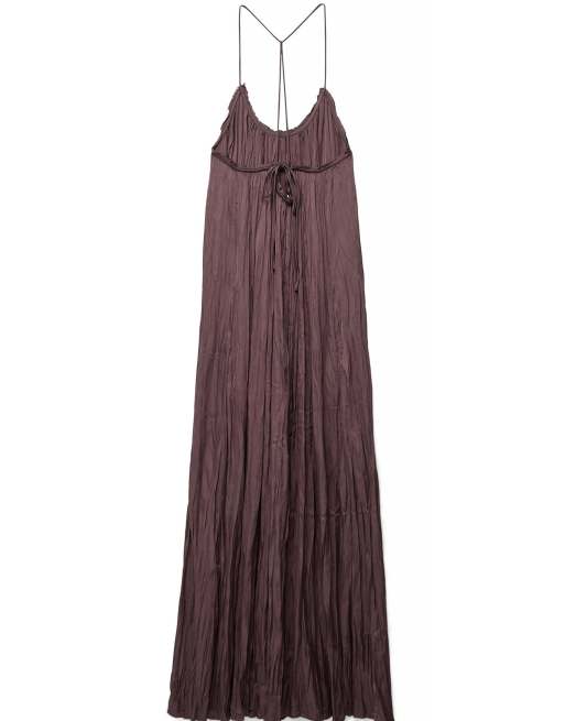NA-KD Gathered volume strap dress in brown, 5 of 5