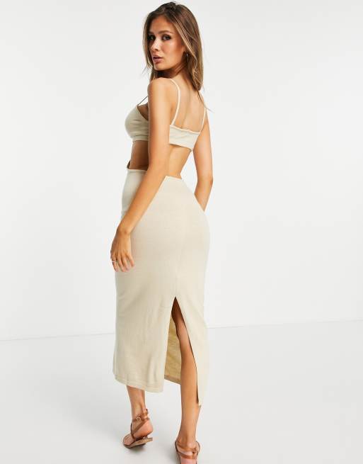 Na-KD - Gebreide midi jurk met uitsnijdingen op de zijkant in lichtbeige, 2 van 4