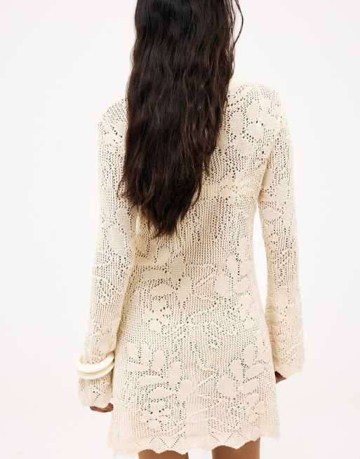 NA-KD gehäkeltes Minikleid in Wollweiß, 3 von 4