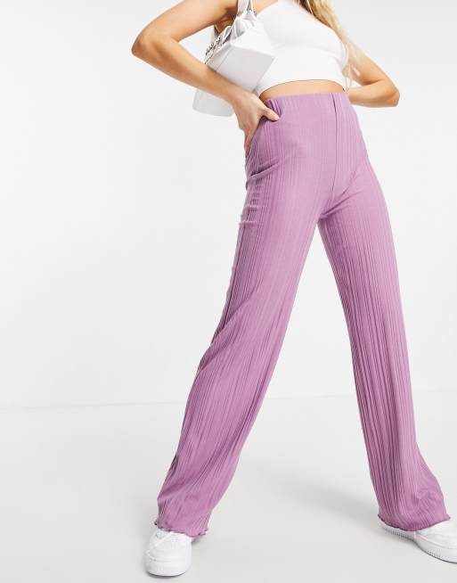 NA-KD – Gerippte Hose mit hohem Bund in Flieder, Kombiteil