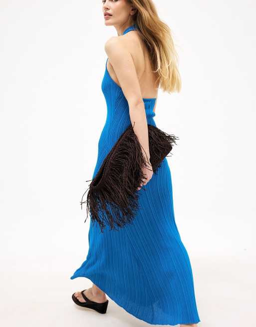 NA-KD gestricktes Maxikleid mit Neckholder in Kobaltblau, 2 von 5