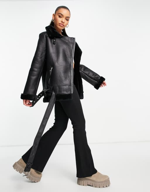 NA-KD - Giacca stile aviator nera in tessuto combinato