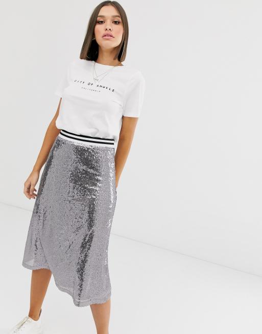 NA-KD - Gonna midi con paillettes argento