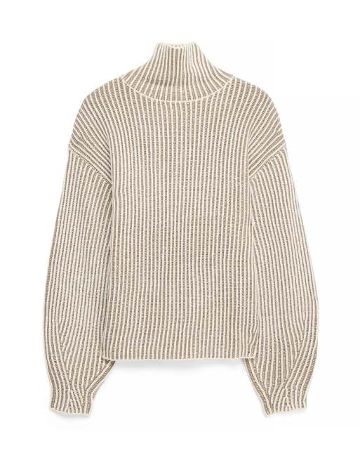 NA-KD grob gerippter Strickpullover mit Kontrastdetails in Cremeweiß, 4 von 5