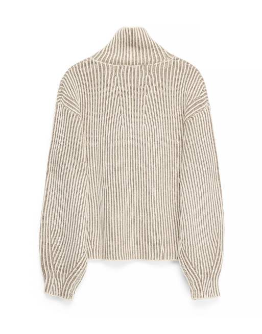 NA-KD grob gerippter Strickpullover mit Kontrastdetails in Cremeweiß, 5 von 5