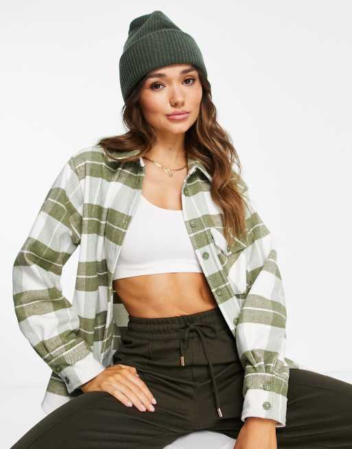 NA-KD – Grün karierte Oversize-Hemdjacke
