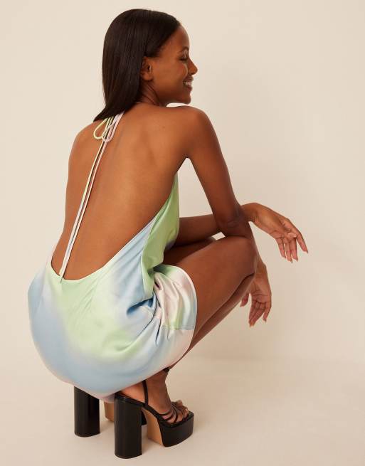 NA-KD halter neck mini dress with watercolour effect print | ASOS