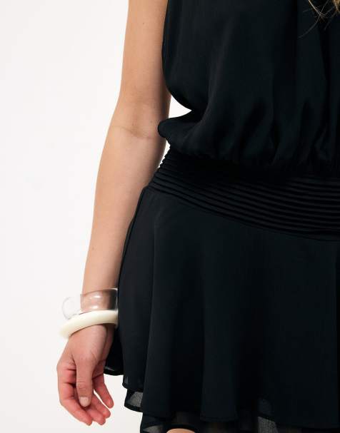 NA-KD Halterneck chiffon mini dress in black