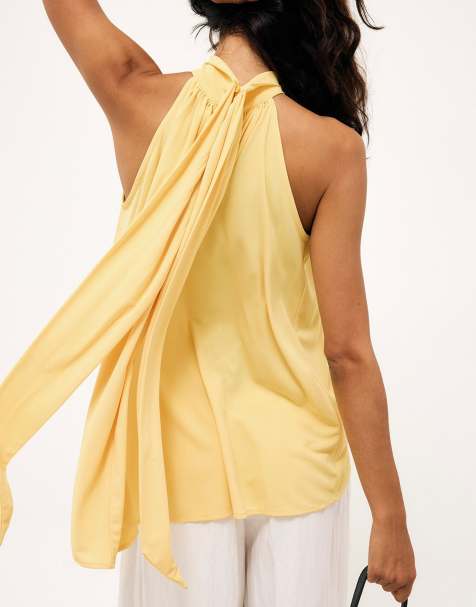 NA-KD Halterneck flowy tie top in bright yellow - view 1