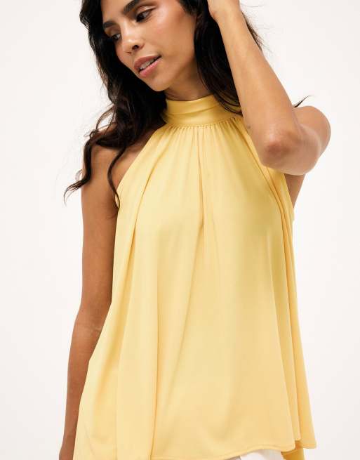 NA-KD Halterneck flowy tie top in bright yellow, 2 of 5