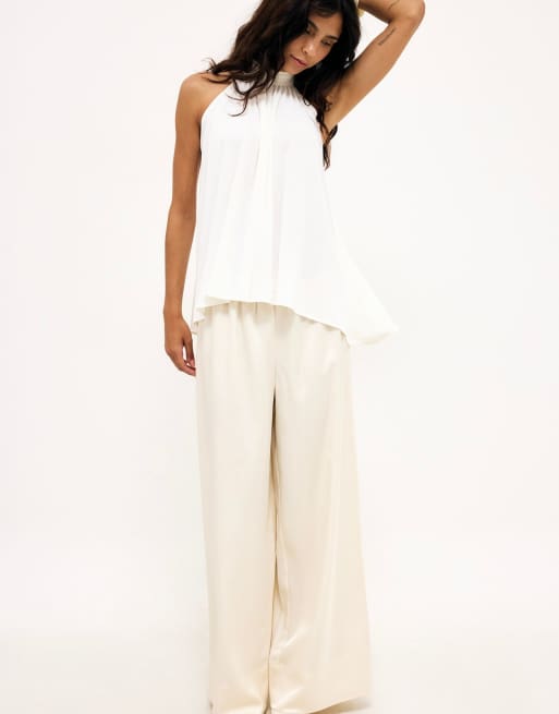 NA-KD Halterneck flowy tie top in white, 4 of 5