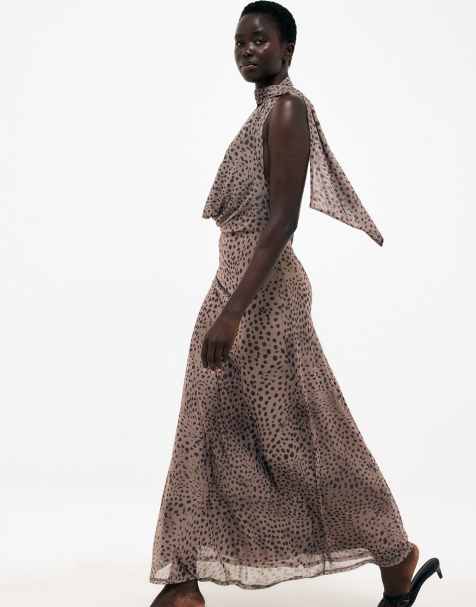 NA-KD Halterneck maxi dress in leopard - view 1