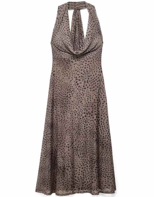 NA-KD Halterneck maxi dress in leopard, 4 of 5