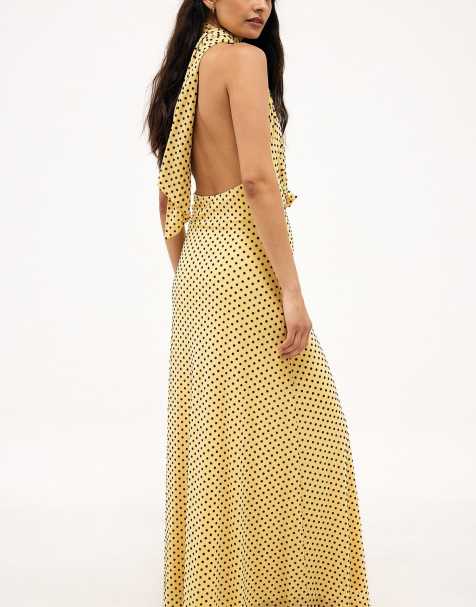 NA-KD Halterneck maxi dress in light yellow - view 1