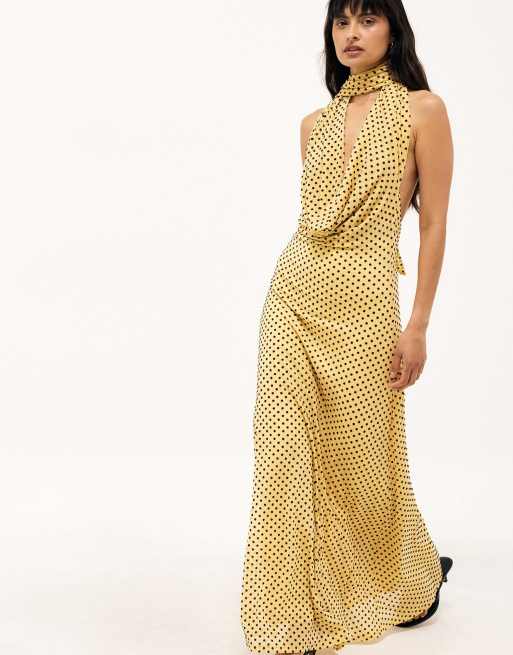 NA-KD Halterneck maxi dress in light yellow, 2 of 5